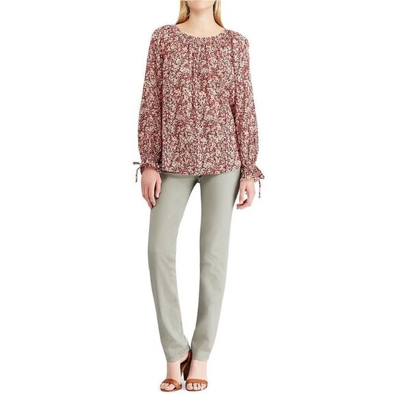 Chaps Boho Floral Print Peasant Top - Picture 3 of 15
